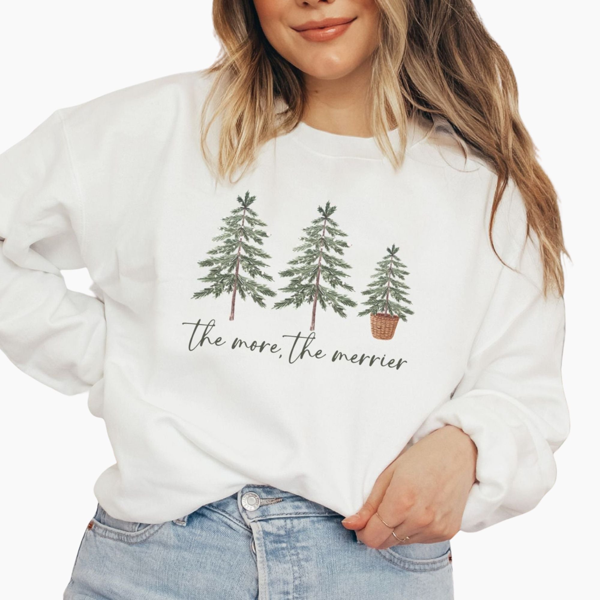 The More The Merrier Christmas Pregnancy Sweatshirt – Holiday Maternity Crewneck, Baby Reveal Christmas Pullover, Funny Mom-to-Be Shirt