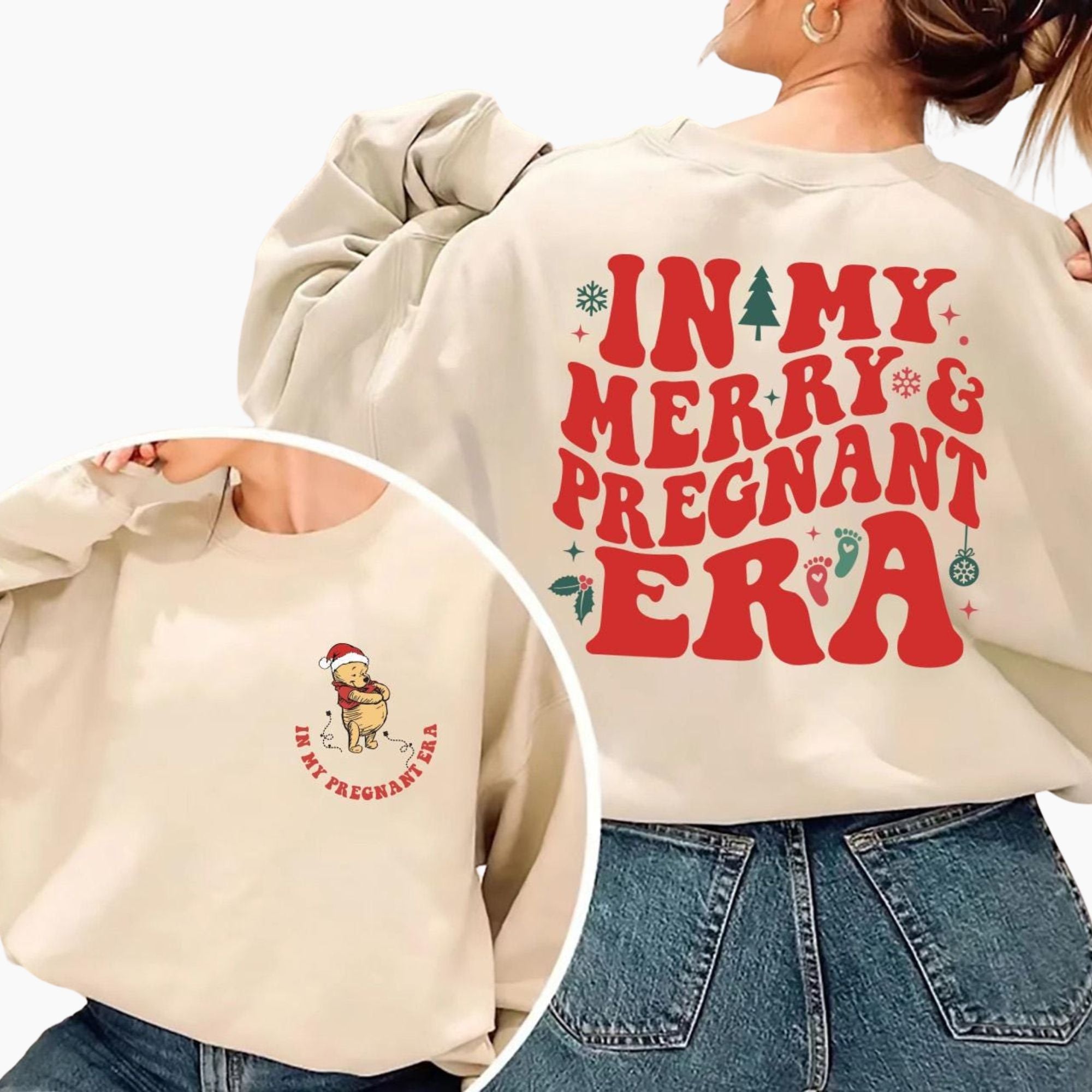 Merry & Pregnant Era Sweatshirt – Christmas Pregnancy Reveal Shirt, Cute Maternity Holiday Sweater, Baby Announcement Gift for Mom To Be