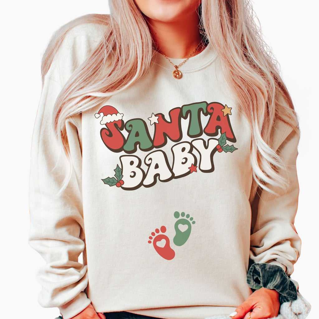 Santa Baby Christmas Pregnancy Announcement Sweatshirt XMas Maternity Sweater Holiday Gender Reveal Outfit Winter Baby Shower Gift