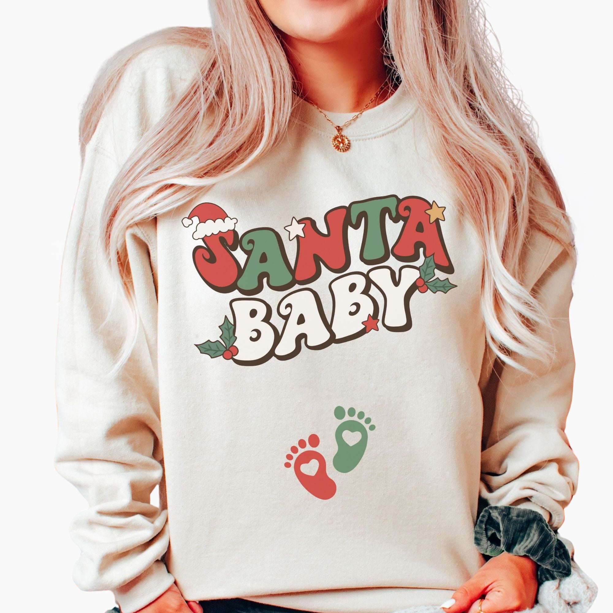 Santa Baby Christmas Pregnancy Announcement Sweatshirt XMas Maternity Sweater Holiday Gender Reveal Outfit Winter Baby Shower Gift