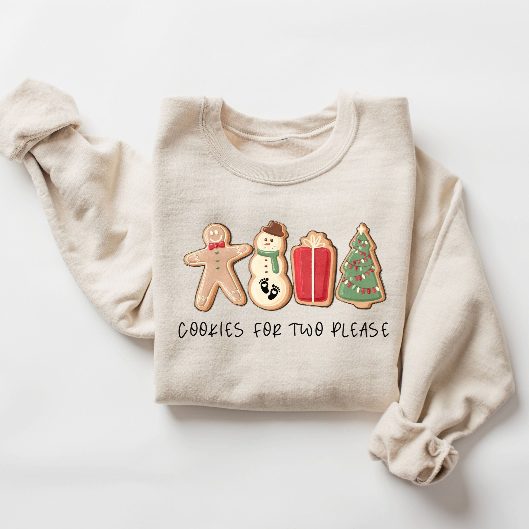 Christmas Cookies For Two Please Sweatshirt – Pregnancy Announcement Christmas Sweater, Holiday Maternity Top, Cute Mom To Be Shirt