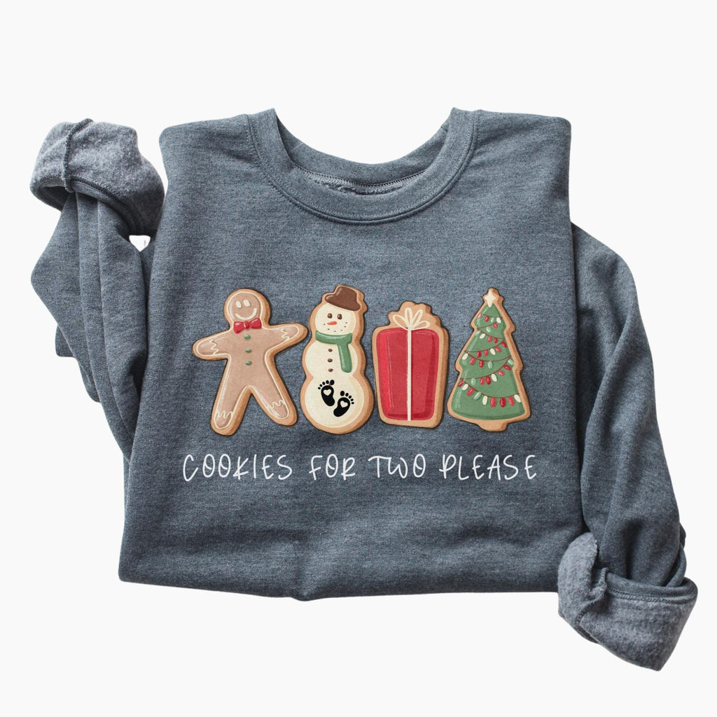 Christmas Cookies For Two Please Sweatshirt – Pregnancy Announcement Christmas Sweater, Holiday Maternity Top, Cute Mom To Be Shirt