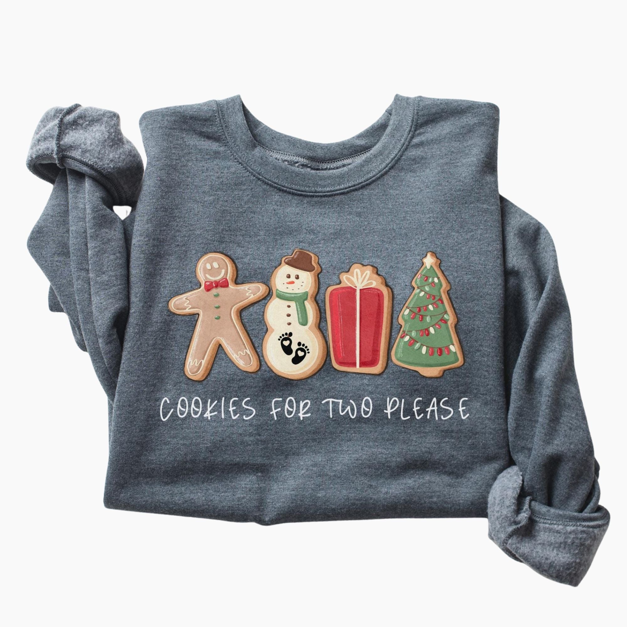 Christmas Cookies For Two Please Sweatshirt – Pregnancy Announcement Christmas Sweater, Holiday Maternity Top, Cute Mom To Be Shirt