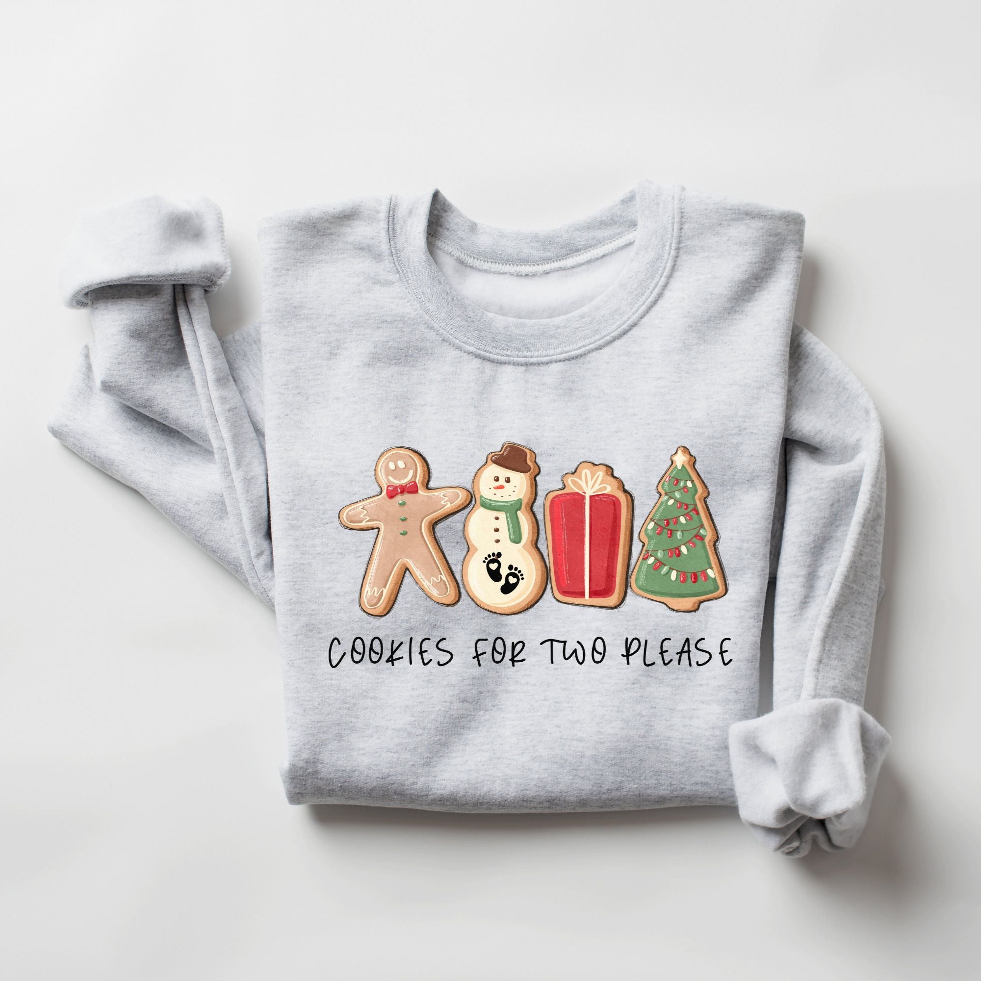 Christmas Cookies For Two Please Sweatshirt – Pregnancy Announcement Christmas Sweater, Holiday Maternity Top, Cute Mom To Be Shirt