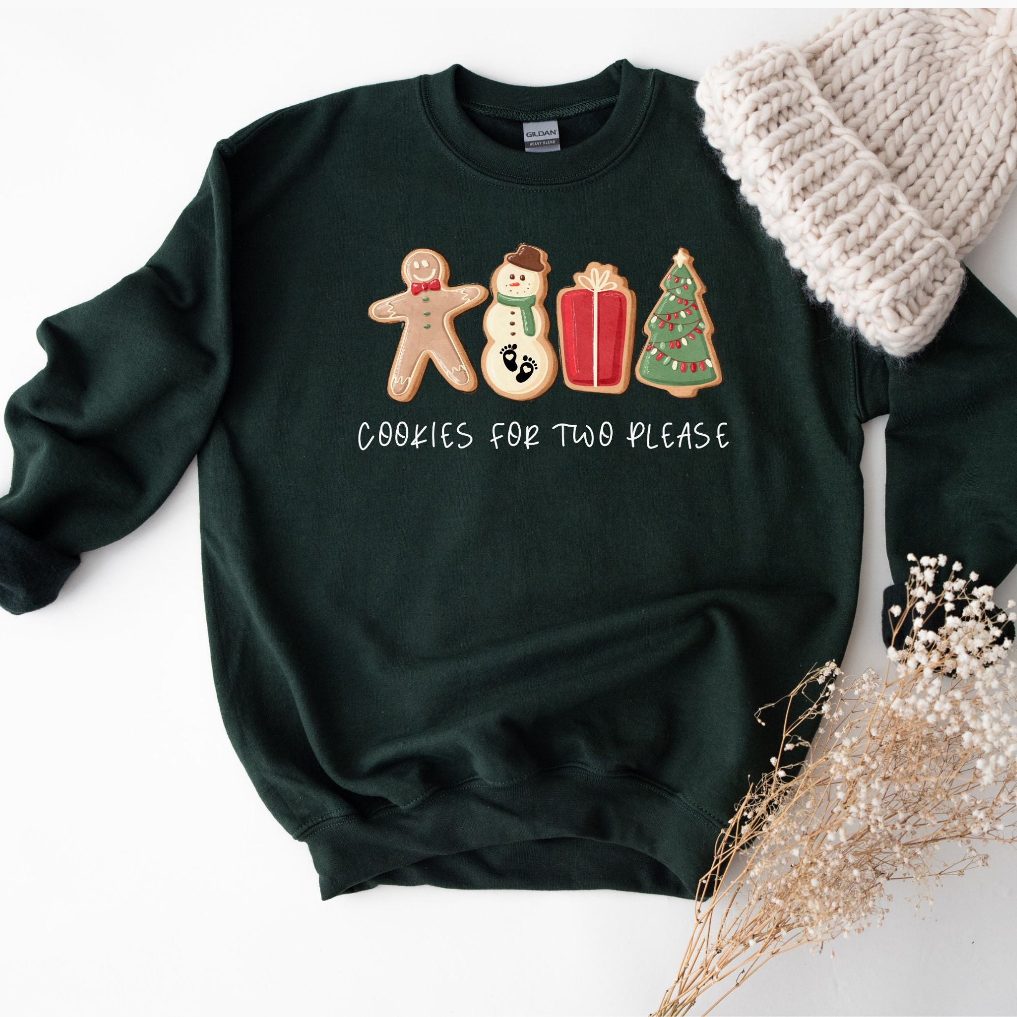 Christmas Cookies For Two Please Sweatshirt – Pregnancy Announcement Christmas Sweater, Holiday Maternity Top, Cute Mom To Be Shirt