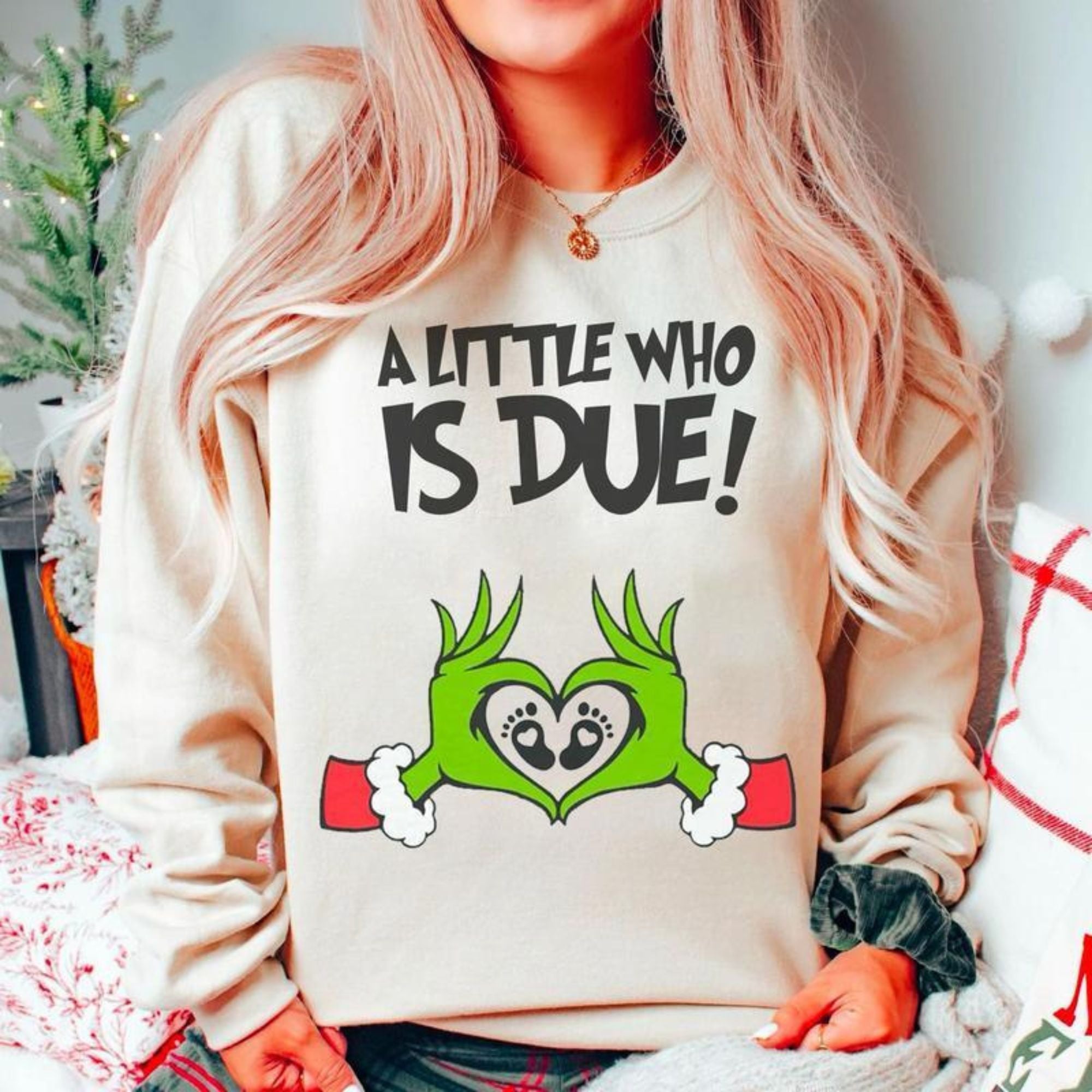Christmas Pregnancy Reveal Sweatshirt – A Little Who Is Due Shirt, Holiday Maternity Christmas Top, Cute Pregnant Announcement Sweater