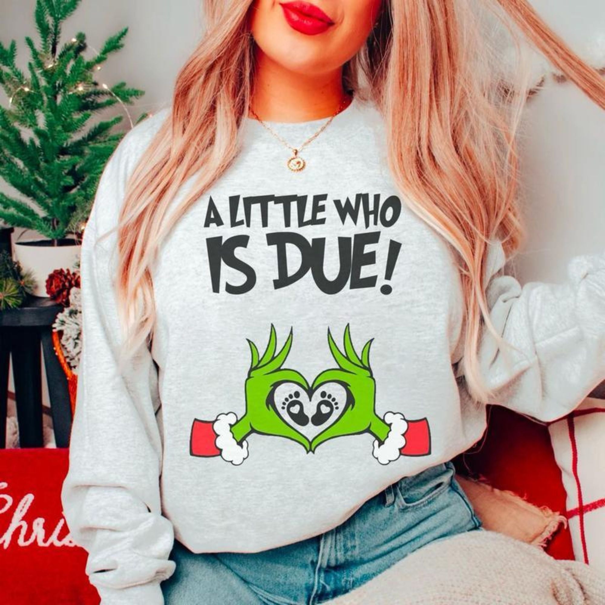 Christmas Pregnancy Reveal Sweatshirt – A Little Who Is Due Shirt, Holiday Maternity Christmas Top, Cute Pregnant Announcement Sweater