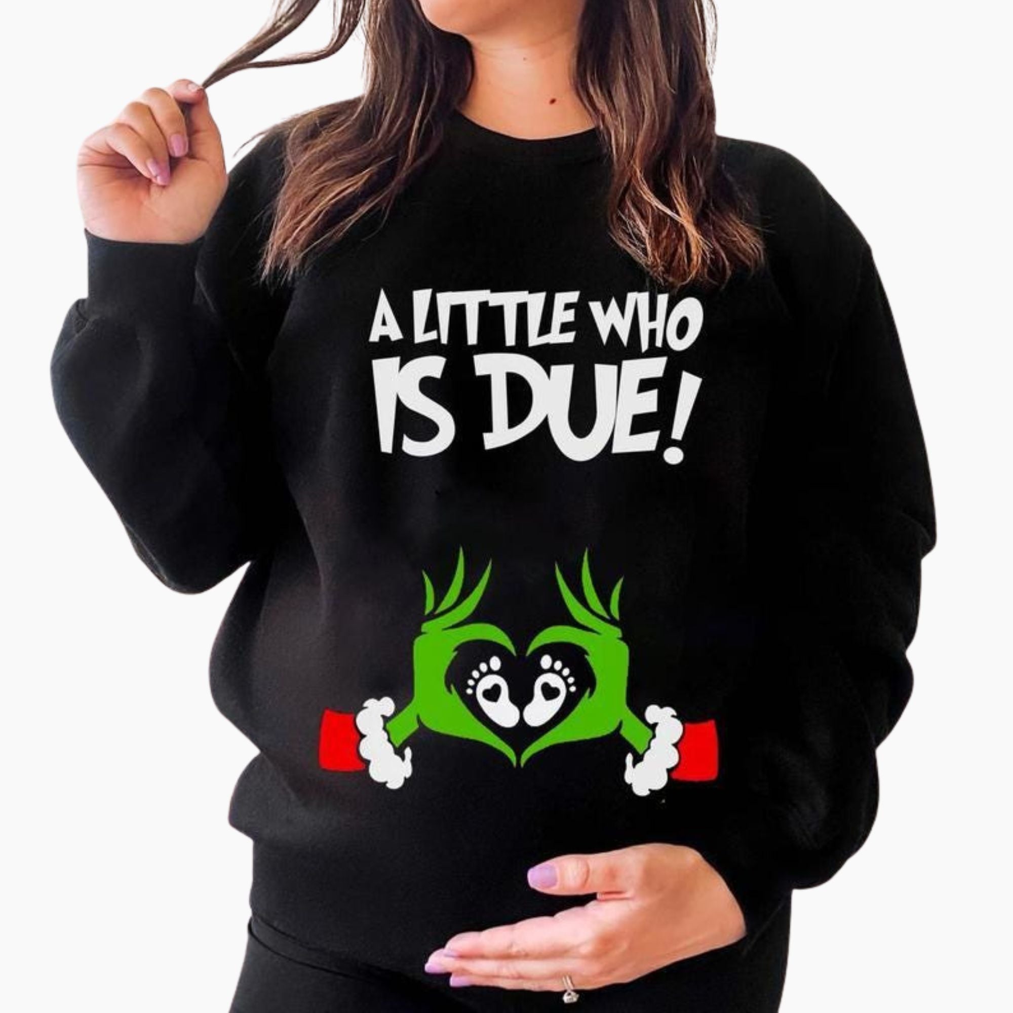 Christmas Pregnancy Reveal Sweatshirt – A Little Who Is Due Shirt, Holiday Maternity Christmas Top, Cute Pregnant Announcement Sweater