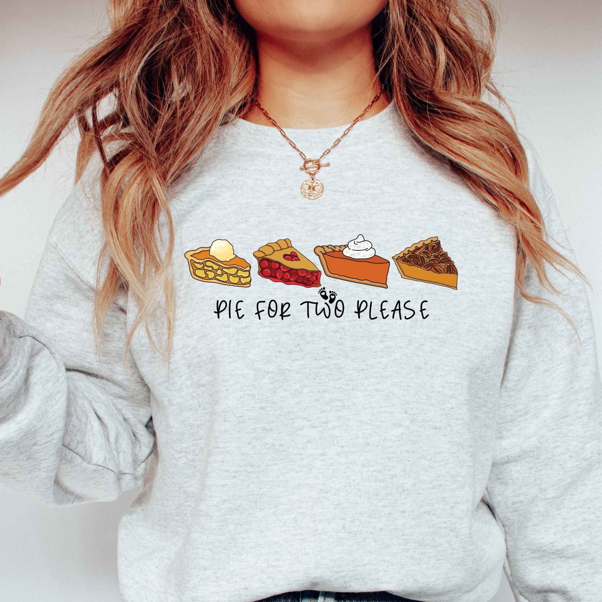 Pie For Two Please Thanksgiving Pregnancy Sweatshirt – Baby Reveal Fall Maternity Crewneck, Funny Pregnant Mom Shirt