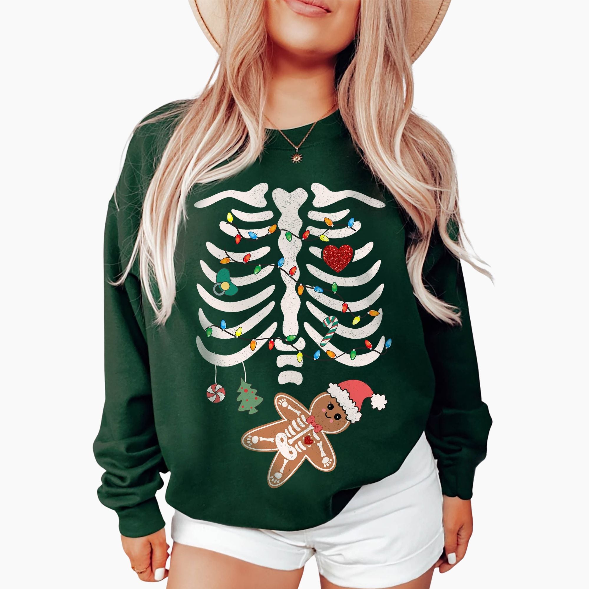 Pregnant Christmas Skeleton Sweatshirt – Funny Pregnancy Announcement Holiday Shirt, Maternity Christmas Sweater for Mom To Be